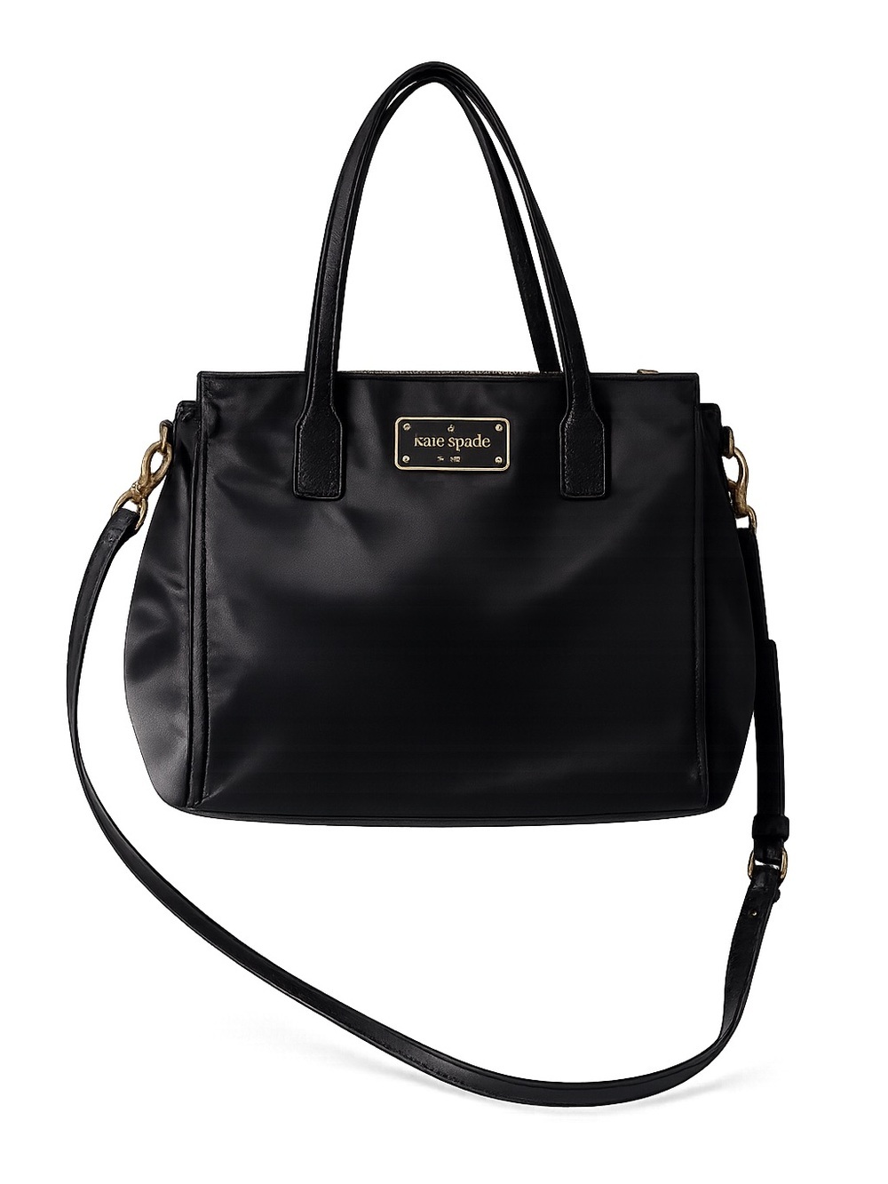 kate spade Black Nylon Shoulder Bag with Gold Plaque, detachable strap